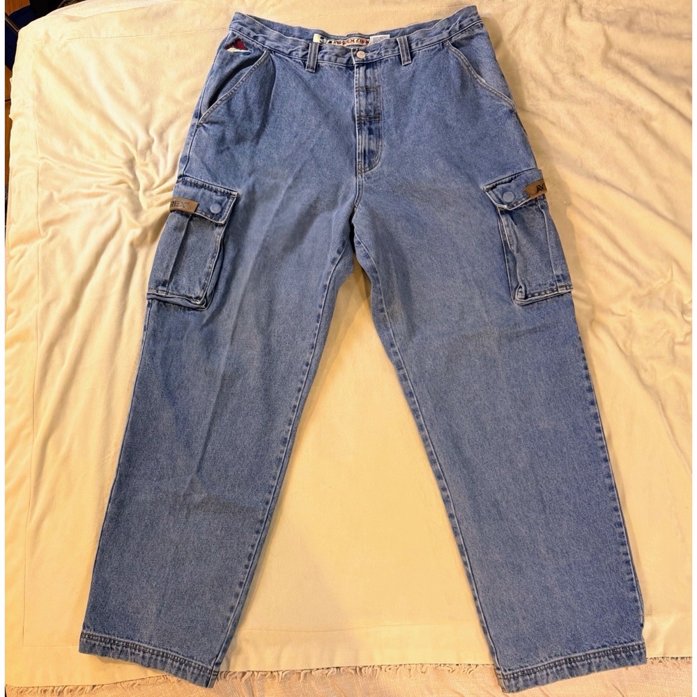 Avirex USA Air Force Field Pants 38x32 Cargo Jeans VTG 90s Tactical Denim Snap
